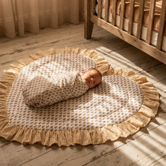 Baby Quilt Play Mat Heart Frill -Yellow × Orange Stripe-