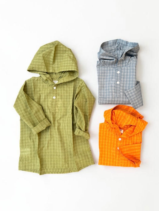 Kids Hooded Shirt, Handloom Cotton Pullover Shirts