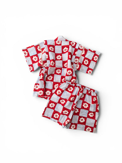 Jinbei Set -Japanese Flower Check-