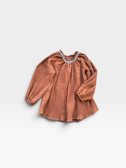 Muslin Cotton Ric-Rac Neck Blouse