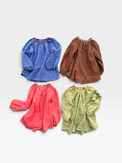 Muslin Cotton Ric-Rac Neck Blouse