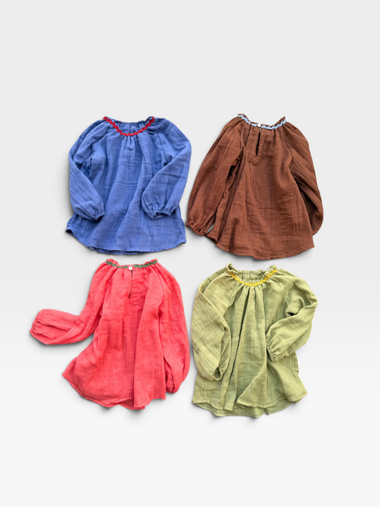 Muslin Cotton Ric-Rac Neck Blouse