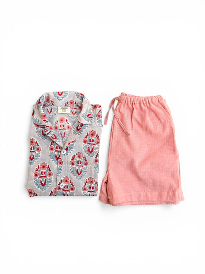 Boy Shirt and Short Set, Block Print × Khadi Cotton