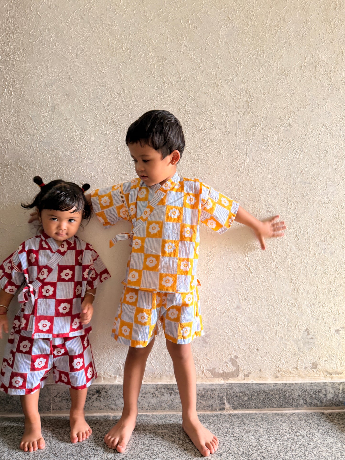 Jinbei Set -Japanese Flower Check-