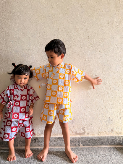 Jinbei Set -Japanese Flower Check-