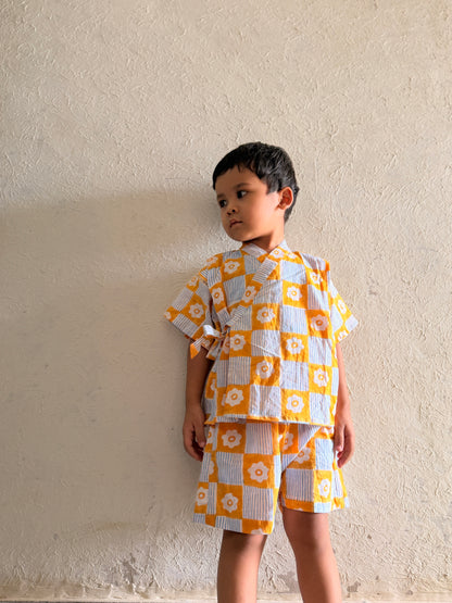 Jinbei Set -Japanese Flower Check-