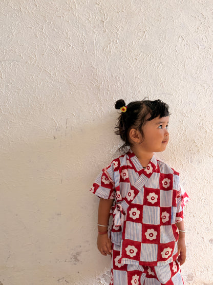 Jinbei Set -Japanese Flower Check-