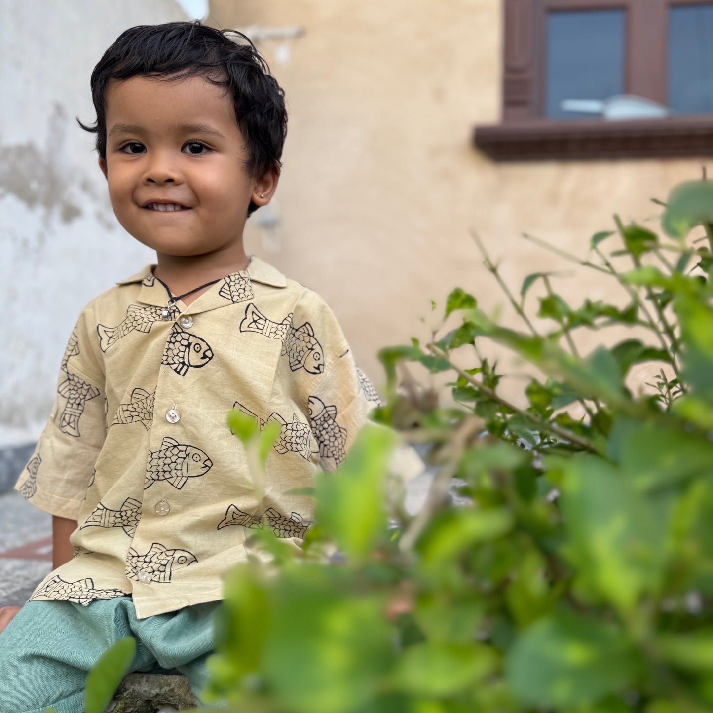 Open Collar Shirts -Block Print Cotton-