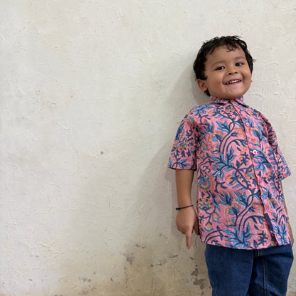 Boys Block Print Short Sleeve Shirt -Block Print Cotton-