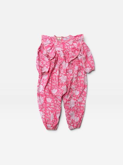 Baby Girl Ruffles Block Print Romper