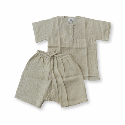 Muslin cotton loose fit pullover shirts and sirwal shorts set Unisex