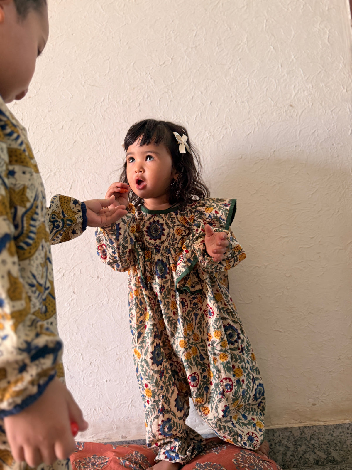 Baby Girl Ruffles Block Print Romper