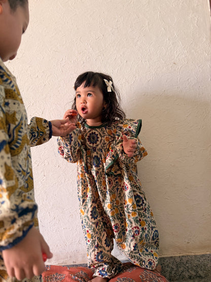 Baby Girl Ruffles Block Print Romper