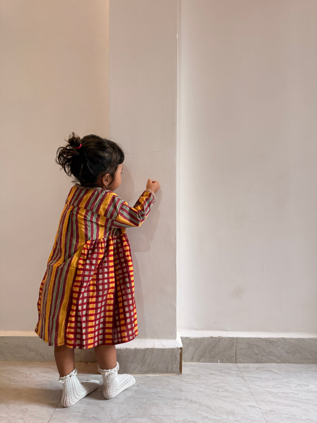 Checks & Stripes Side Gather Dress
