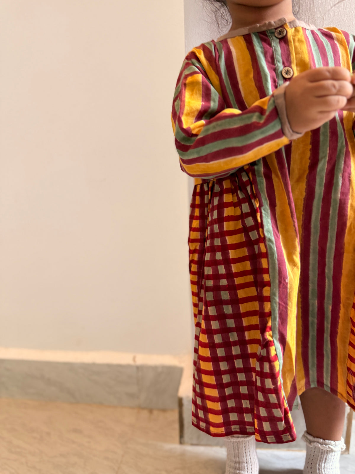 Checks & Stripes Side Gather Dress