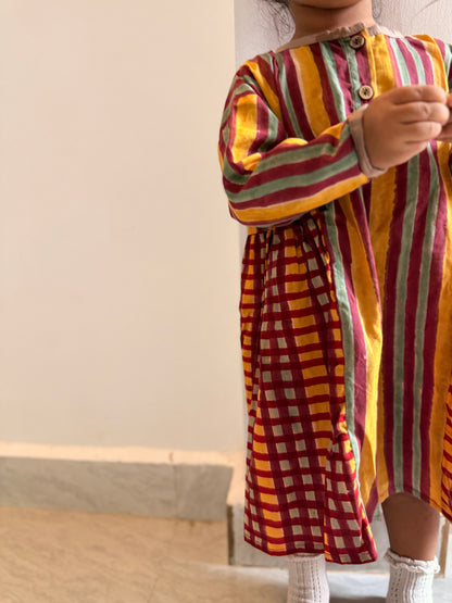 Checks & Stripes Side Gather Dress