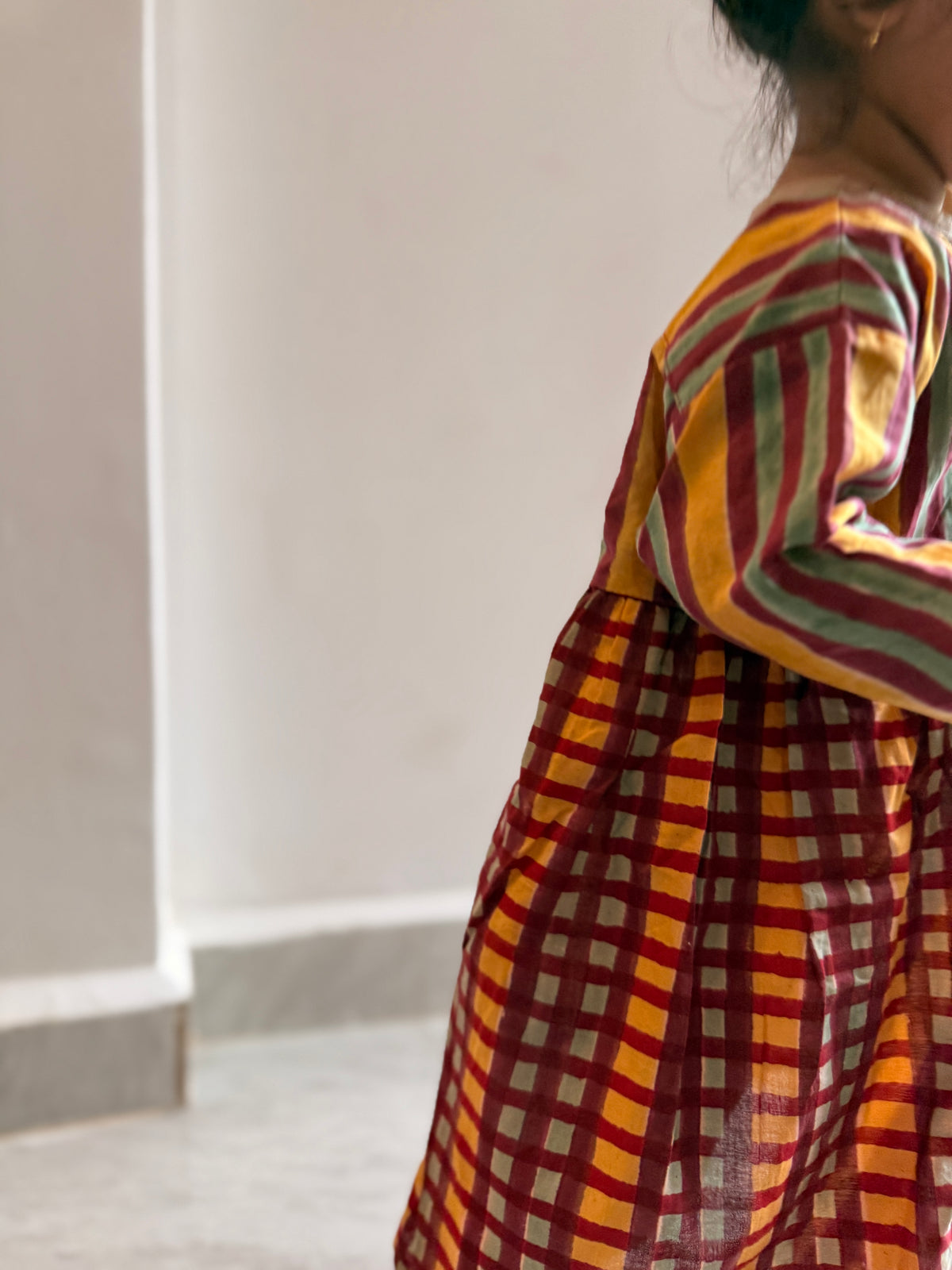 Checks & Stripes Side Gather Dress