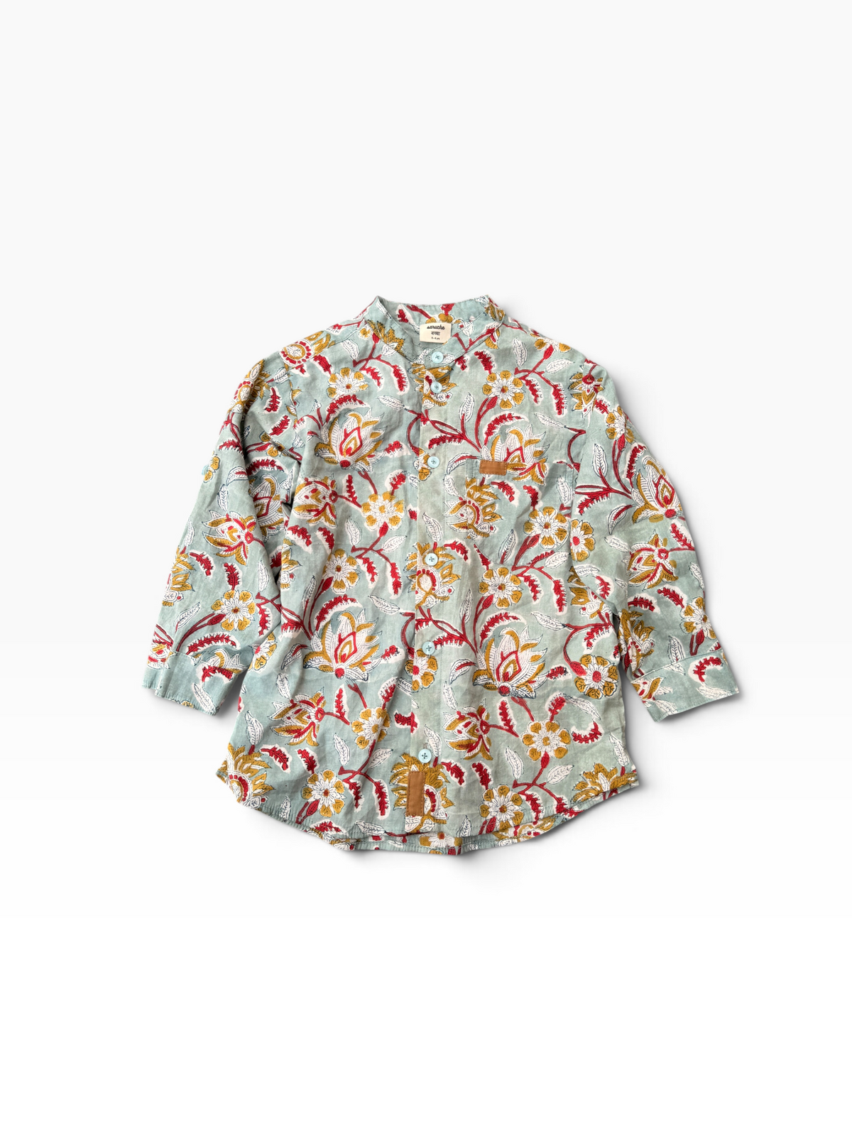 Boys Block Print Long Sleeve Regular Fit Shirt