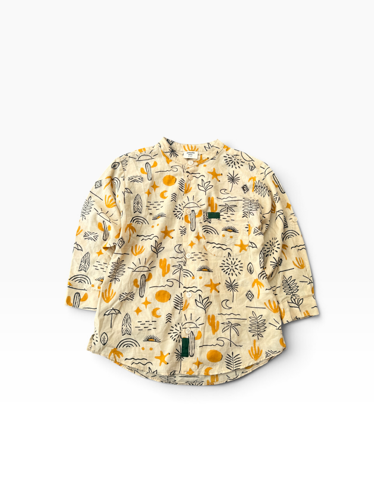 Boys Block Print Long Sleeve Regular Fit Shirt