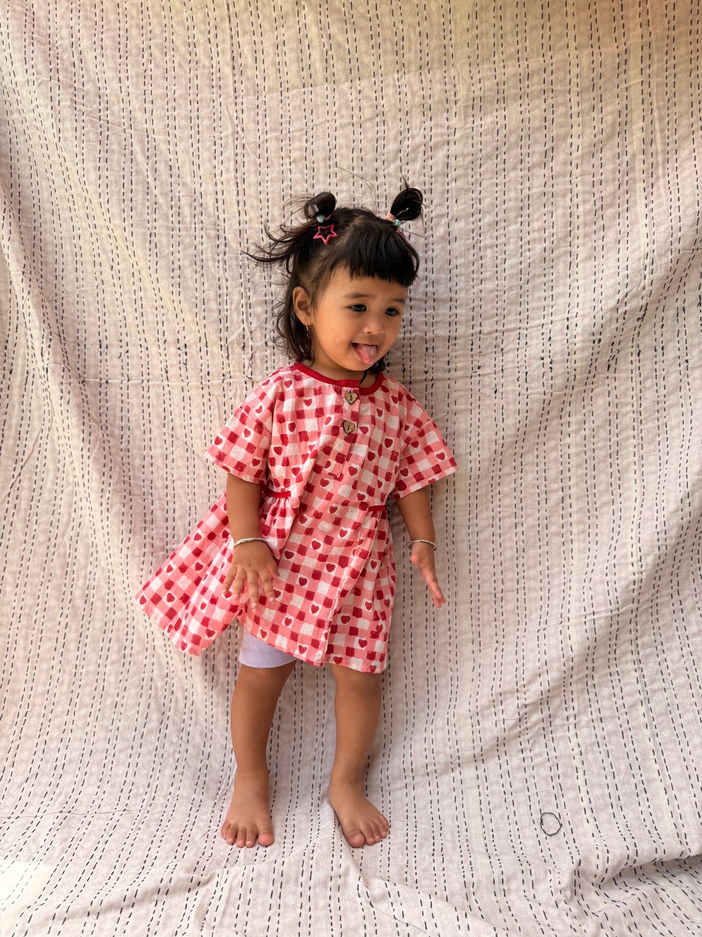 Heart Checks Pullover Shirt Dress