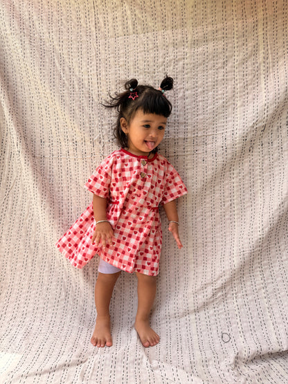 Heart Checks Pullover Shirt Dress