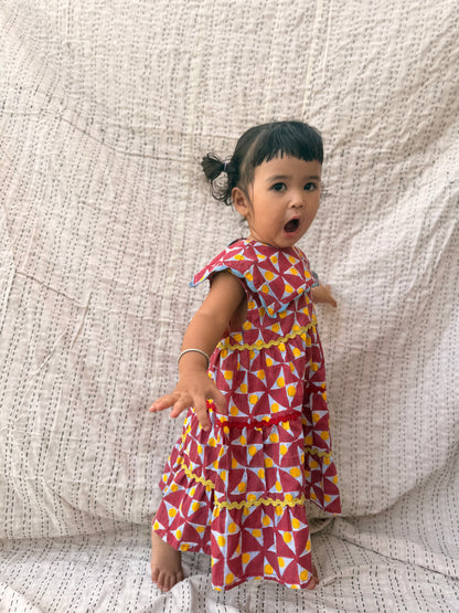 Retro Print Sailor Collar Dress