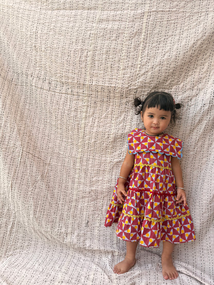 Retro Print Sailor Collar Dress