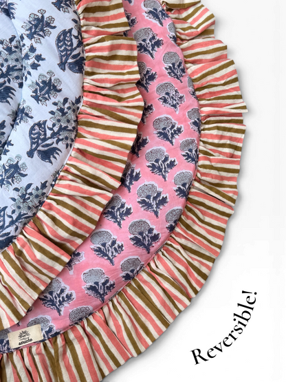 Baby Play Mat Round Frill -Reversible Small Double Foam Only-