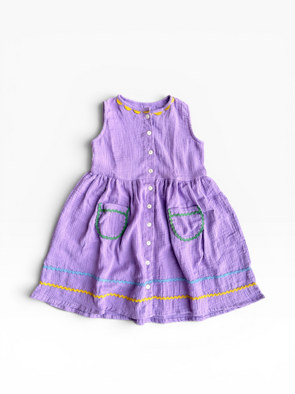 Muslin Ric-Rac Non Sleeve Dress