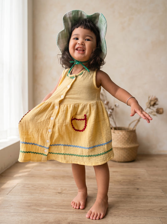 Muslin Ric-Rac Non Sleeve Dress