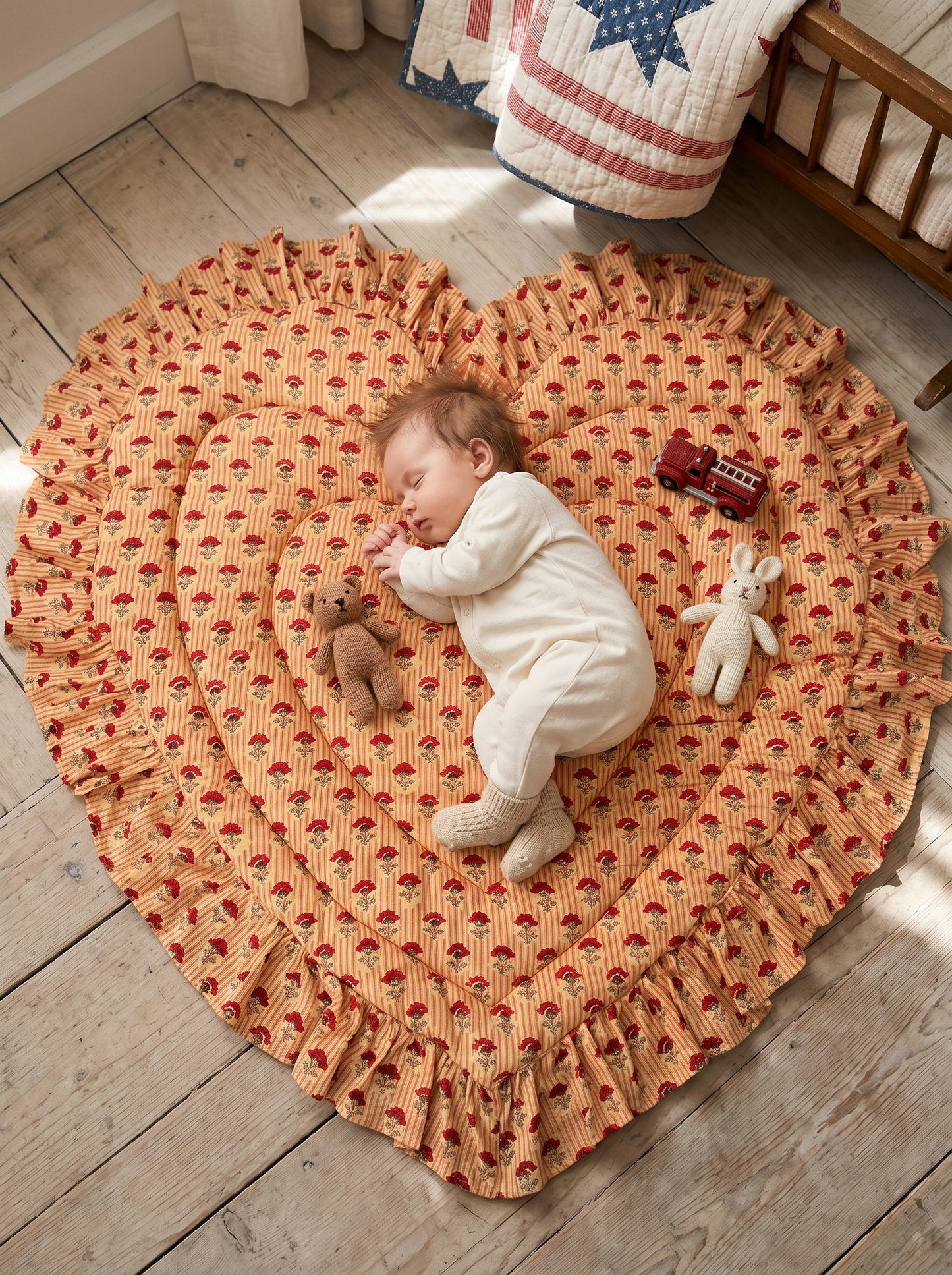 Baby Quilt Play Mat Heart Frill -Monsoon Colors-