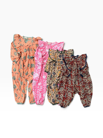 Baby Girl Ruffles Block Print Romper