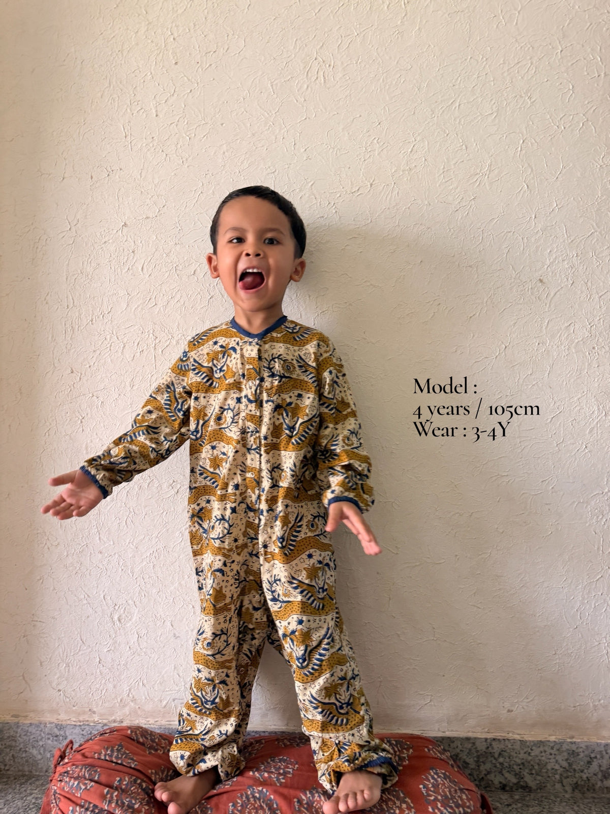 Block Print Piping Baby Romper