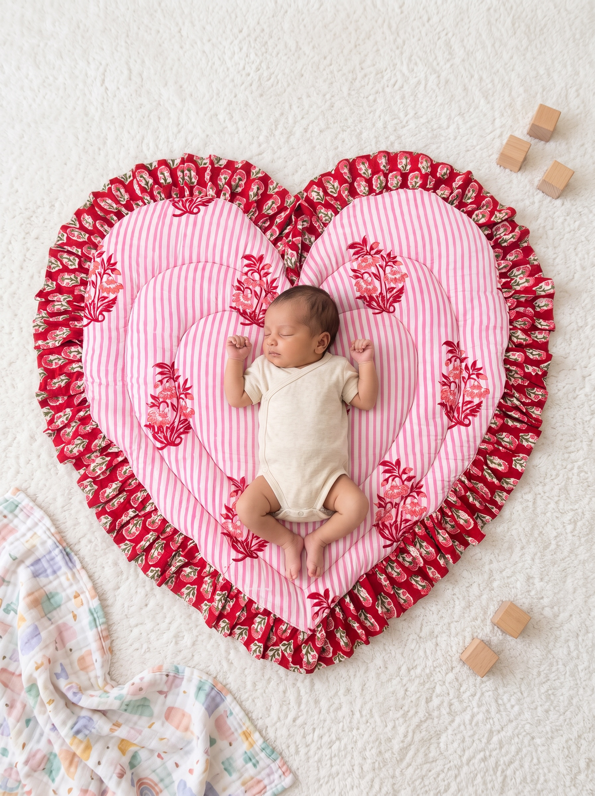 Baby Play Mat Heart Frill -Reversible Small Double Foam Only-