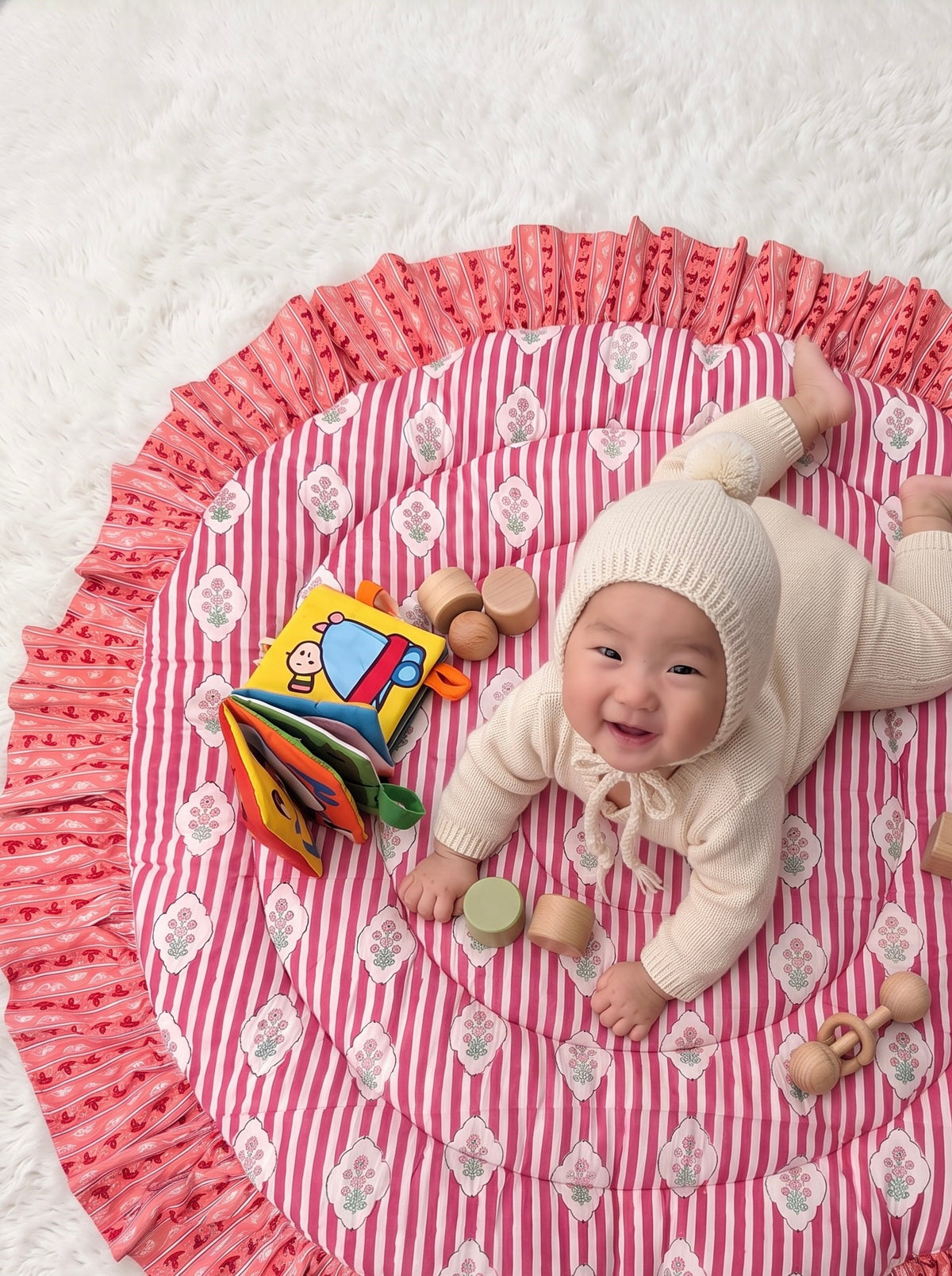 Baby Play Mat Round Frill -Reversible Large(Regular size)-
