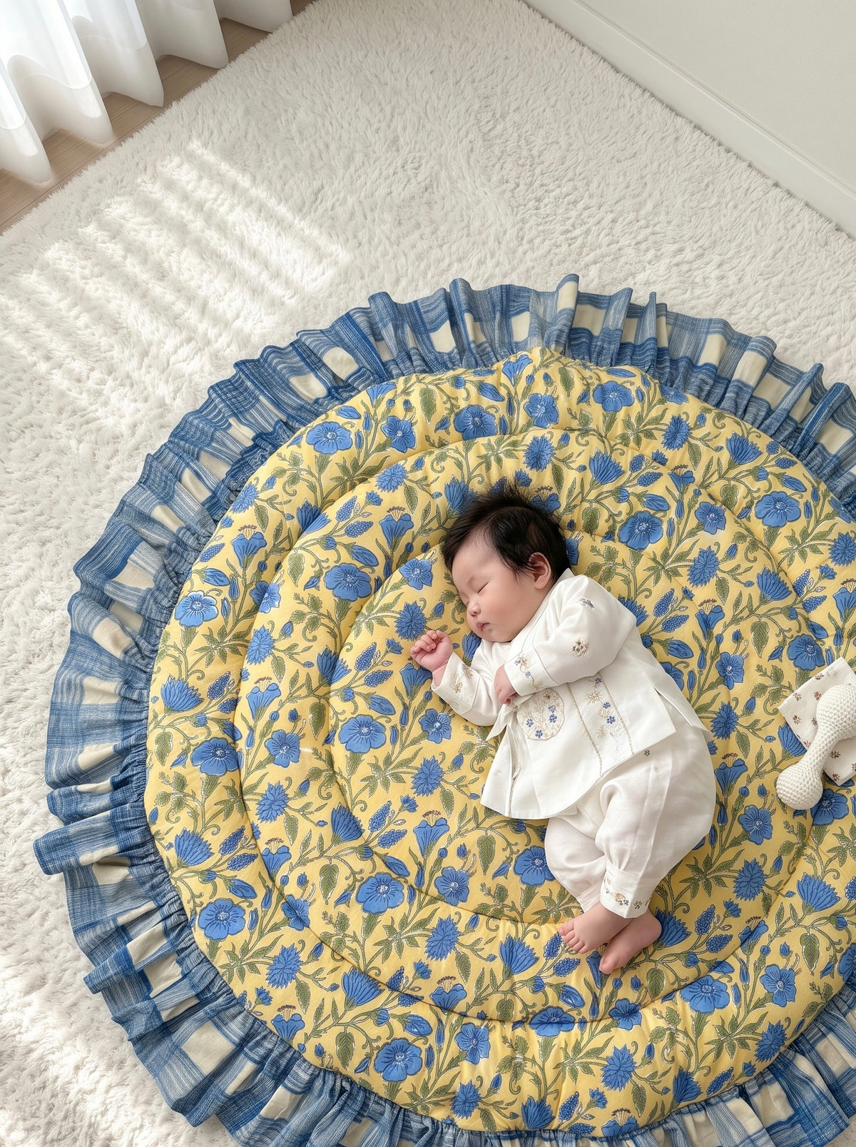 Baby Play Mat Round Frill -Reversible Large(Regular size)-