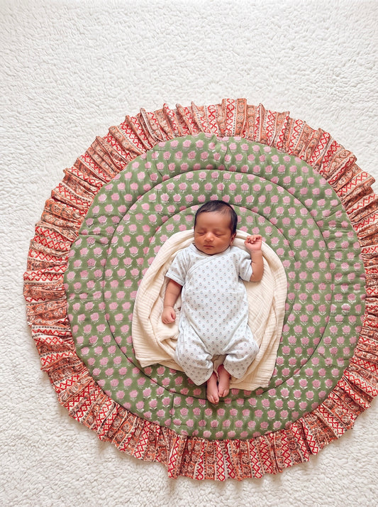 Baby Play Mat Round Frill -Reversible Large(Regular size)-