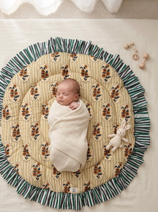 Baby Play Mat Round Frill -Reversible Small Double Foam Only-