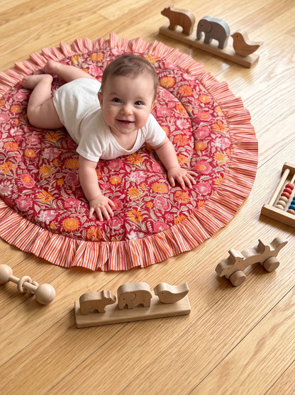 Baby Play Mat Round Frill -Reversible Small Double Foam Only-