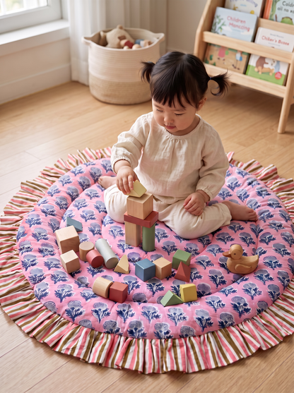 Baby Play Mat Round Frill -Reversible Small Double Foam Only-