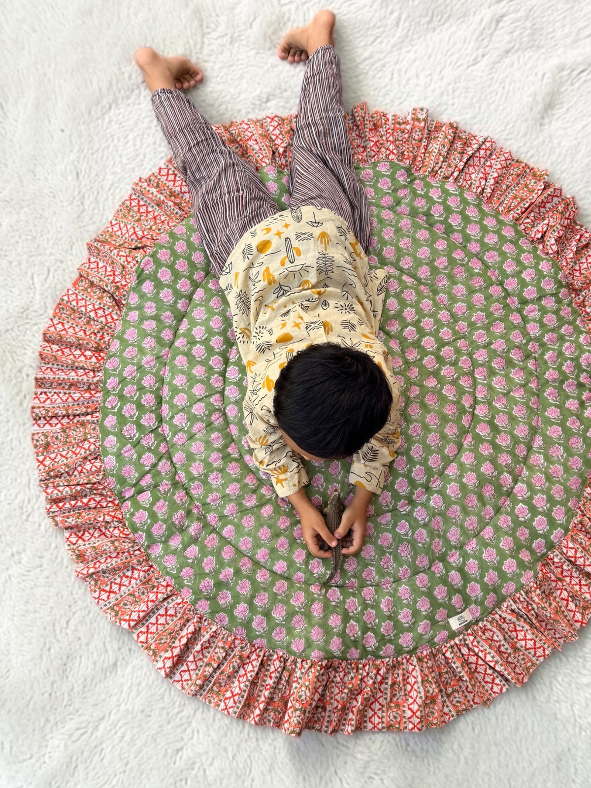 Baby Play Mat Round Frill -Reversible Large(Regular size)-