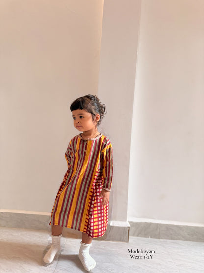 Checks & Stripes Side Gather Dress