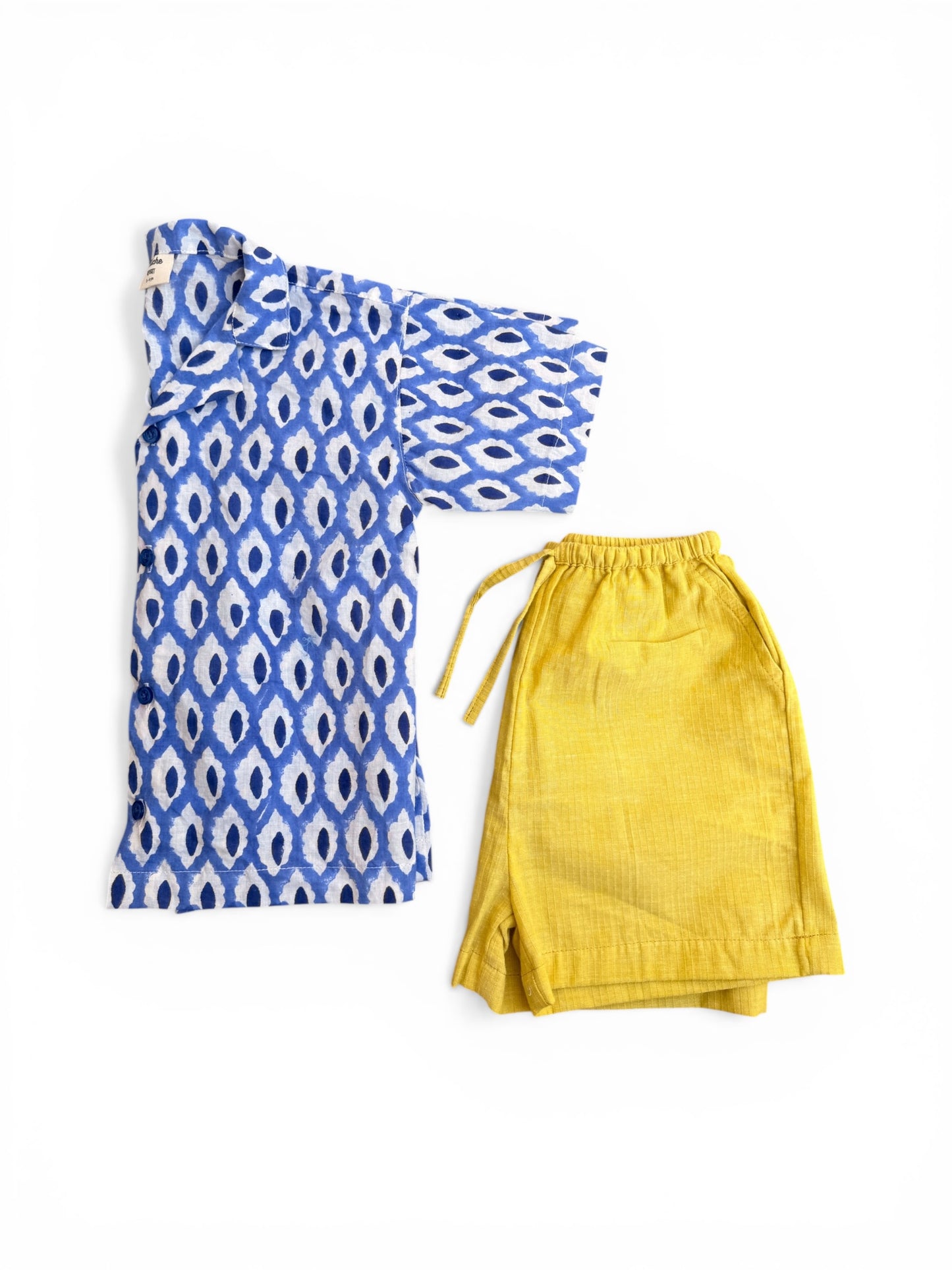 Boy Shirt and Short Set, Block Print × Khadi Cotton