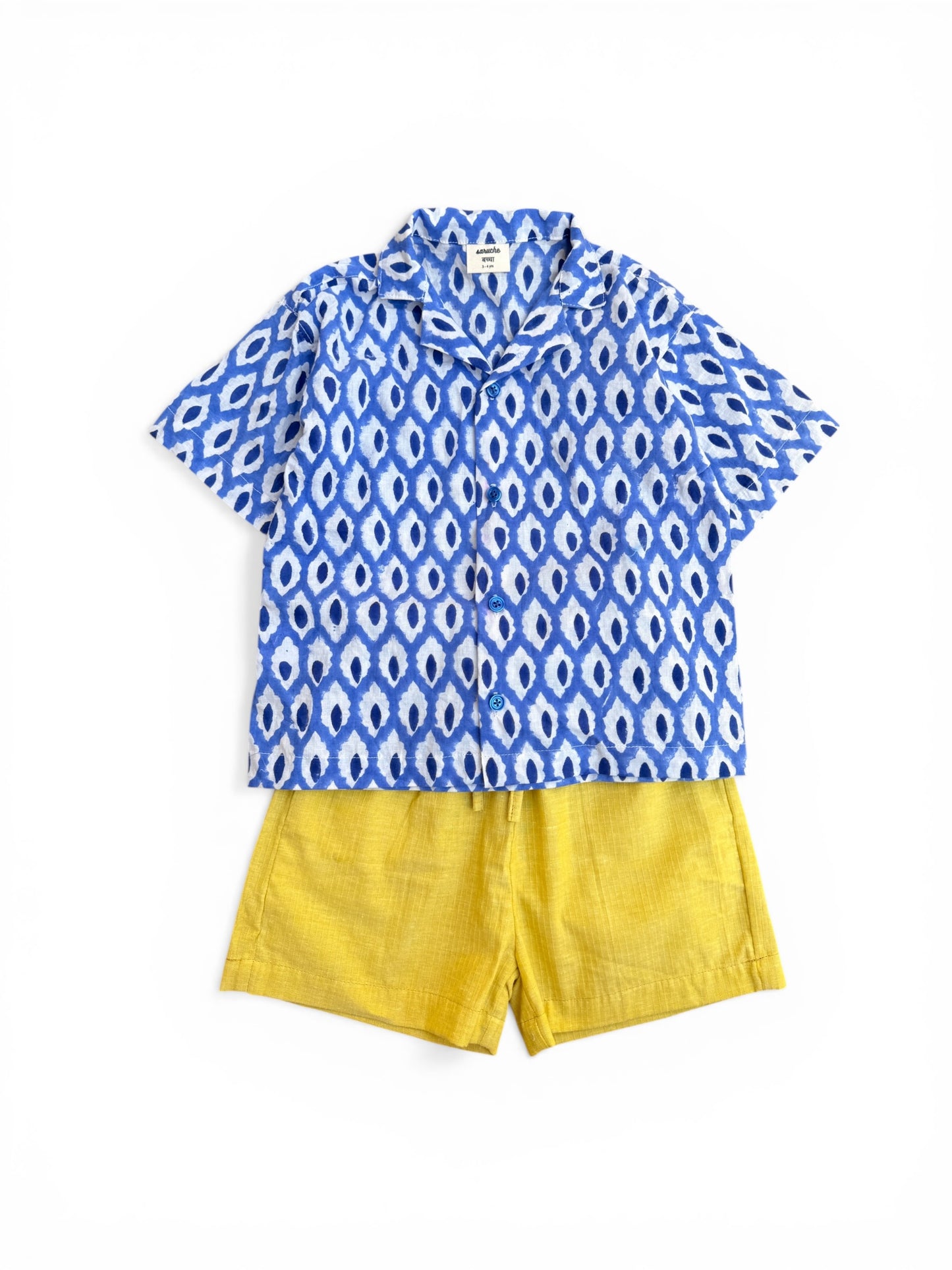 Boy Shirt and Short Set, Block Print × Khadi Cotton