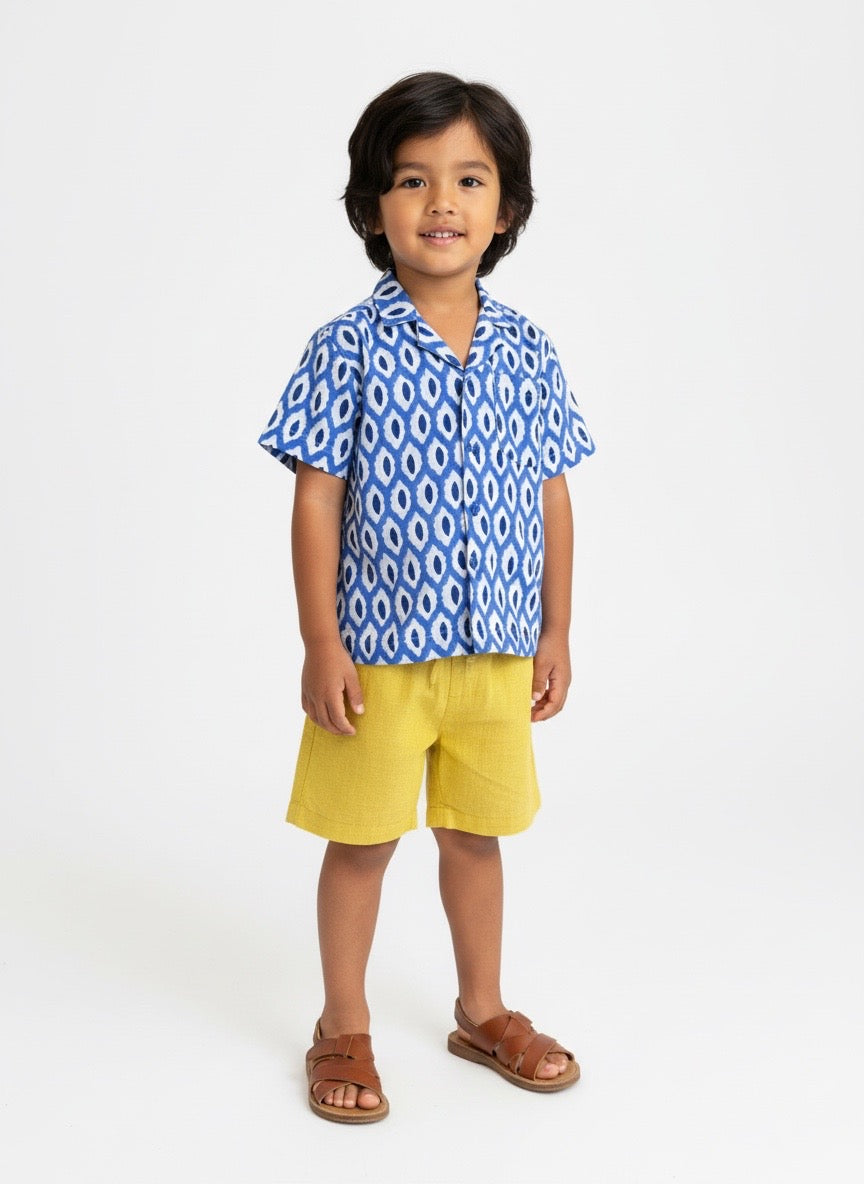 Boy Shirt and Short Set, Block Print × Khadi Cotton