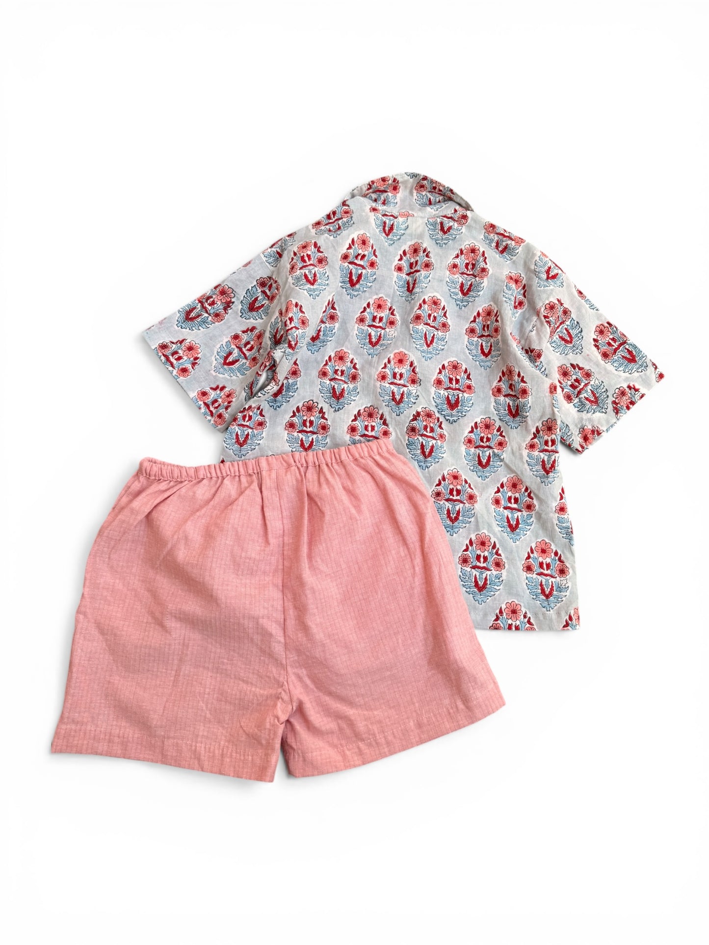 Boy Shirt and Short Set, Block Print × Khadi Cotton