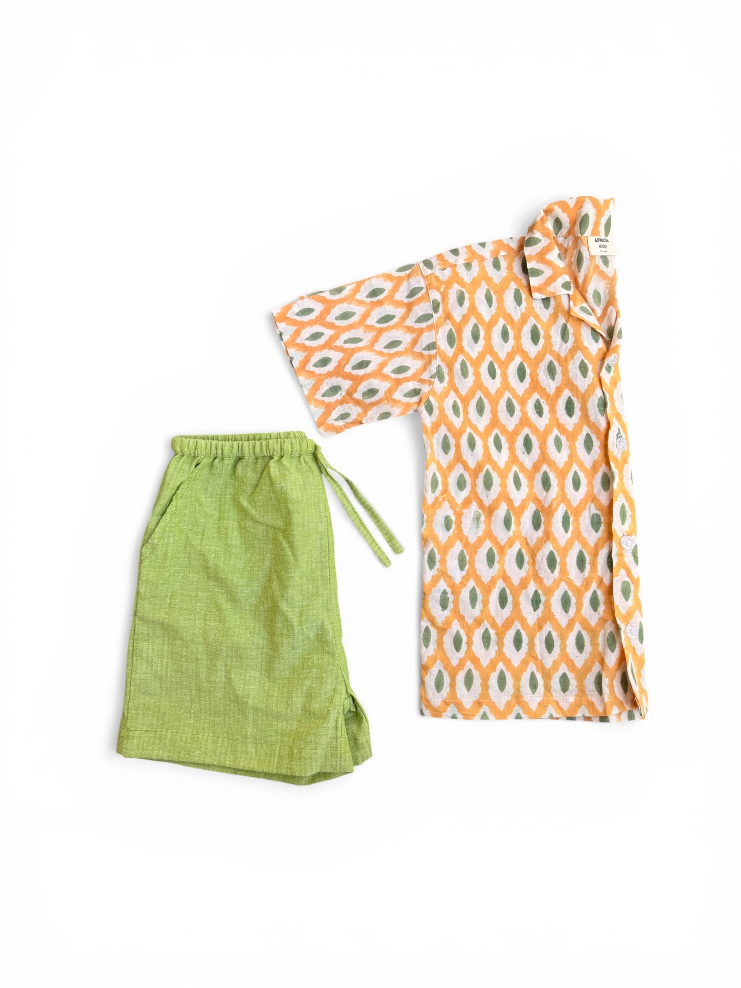 Boy Shirt and Short Set, Block Print × Khadi Cotton