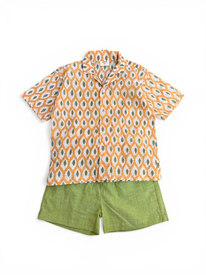 Boy Shirt and Short Set, Block Print × Khadi Cotton