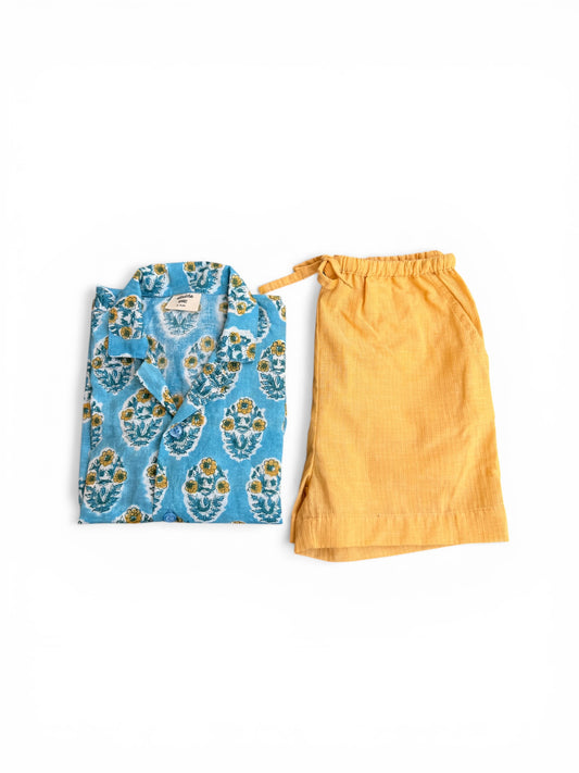 Boy Shirt and Short Set, Block Print × Khadi Cotton