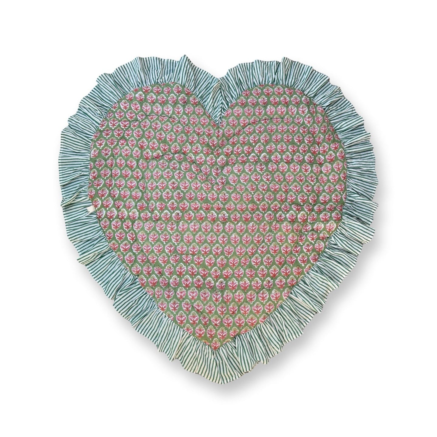 Baby Quilt Play Mat Heart Frill -Green × Green Stripe-